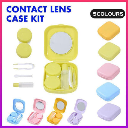 Pocket Plastic Mini Contact Lens Case Kit Outdoor Travel Holder Mirror Container - Pink.