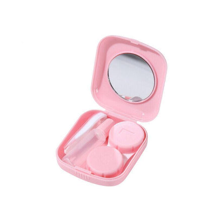 Pocket Plastic Mini Contact Lens Case Kit Outdoor Travel Holder Mirror Container - Pink.