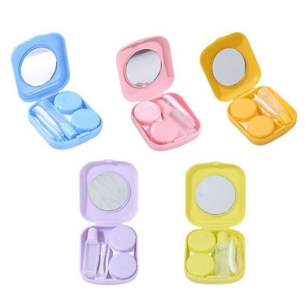 Pocket Plastic Mini Contact Lens Case Kit Outdoor Travel Holder Mirror Container - Yellow.