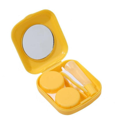 Pocket Plastic Mini Contact Lens Case Kit Outdoor Travel Holder Mirror Container - Yellow.