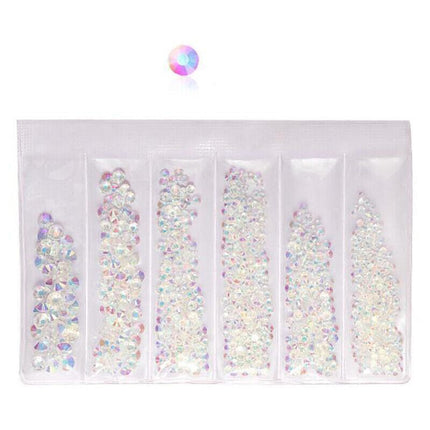 1440Pcs Glitter Rhinestones Crystal Clear Flat Bottom Glass Nail Art Nail Drill - AB.