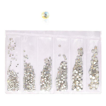 1440Pcs Glitter Rhinestones Crystal Clear Flat Bottom Glass Nail Art Nail Drill - AB.