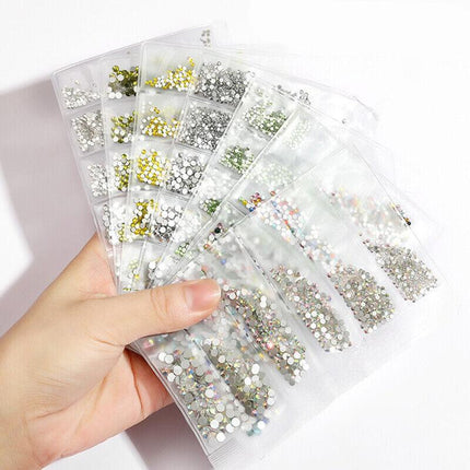 1440Pcs Glitter Rhinestones Crystal Clear Flat Bottom Glass Nail Art Nail Drill - Light Green.