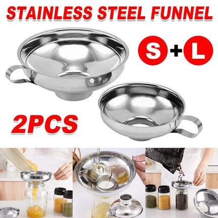 2pcs Stainless Steel Wide Mouth Funnel Large Bore Oil Drain Household Funnel Set.