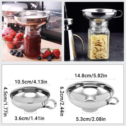 2pcs Stainless Steel Wide Mouth Funnel Large Bore Oil Drain Household Funnel Set.