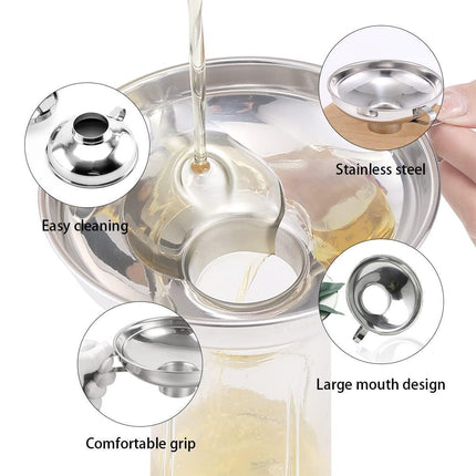2pcs Stainless Steel Wide Mouth Funnel Large Bore Oil Drain Household Funnel Set.