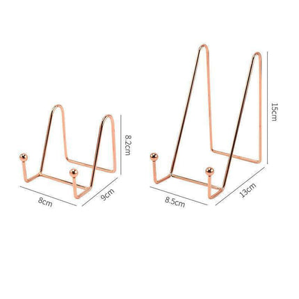 Iron Display Stand Dish Rack-Plate Bowl Picture Frame Photo Book Pedestal Holder - Gold-L.