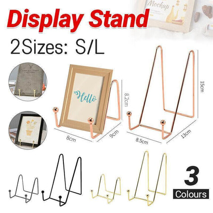 Iron Display Stand Dish Rack-Plate Bowl Picture Frame Photo Book Pedestal Holder - Gold-S.