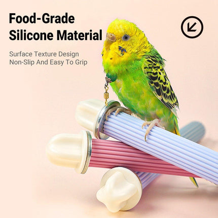 Non-Slip Silicone Parrot Perch Stand Stick Grinding Claw Bird Cage Accessories - Pink Grey.