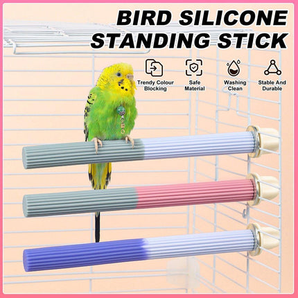 Non-Slip Silicone Parrot Perch Stand Stick Grinding Claw Bird Cage Accessories - White Grey.