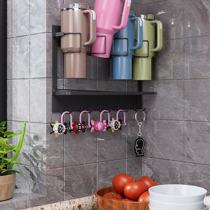 Magnetic Mug Organizer Cup Holder Wall Mount Storage for Kitchen Office Home Use - White.