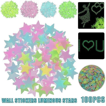 100 Pieces Glow-in-the-Dark Luminous Star Wall Stickers for Bedroom or Ceiling Decor - Multicolour.