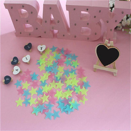 100 Pieces Glow-in-the-Dark Luminous Star Wall Stickers for Bedroom or Ceiling Decor - Multicolour.
