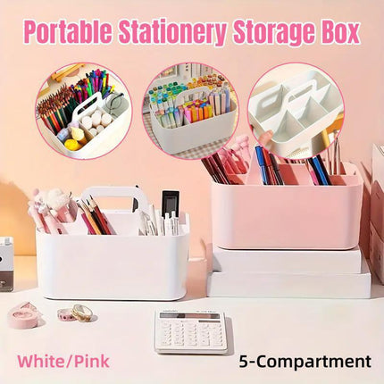 Multi Functional Desktop Organizer Compartmentalized Storage Box Portable Basket - Pink.