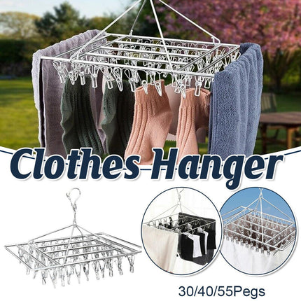 30/40/55 Pegs Stainless Steel Laundry Sock Underwear Clothes Dryer Rack Hanger - 55Pegs.