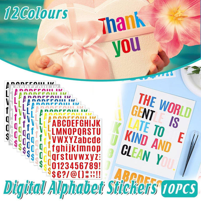 10pcs Letter Stickers Colorful DIY Scrapbooking Water Bottle Greeting Cards - Dark Blue.