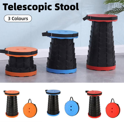 Portable Telescopic Folding Stool Travel Outdoor Seat Compact Retractable Chair - Blue.