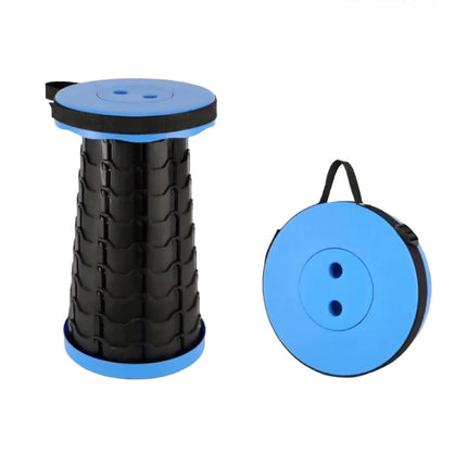 Portable Telescopic Folding Stool Travel Outdoor Seat Compact Retractable Chair - Blue.
