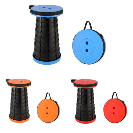 Portable Telescopic Folding Stool Travel Outdoor Seat Compact Retractable Chair - Orange.
