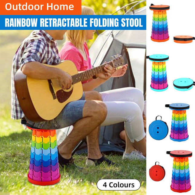 Rainbow Telescopic Folding Stool Thickened Travel Outdoor Seat for Camping - Orange.