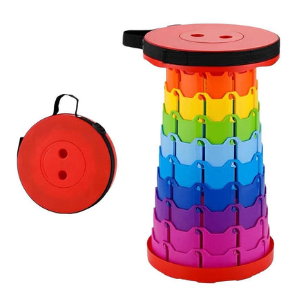 Rainbow Telescopic Folding Stool Thickened Travel Outdoor Seat for Camping - Orange.