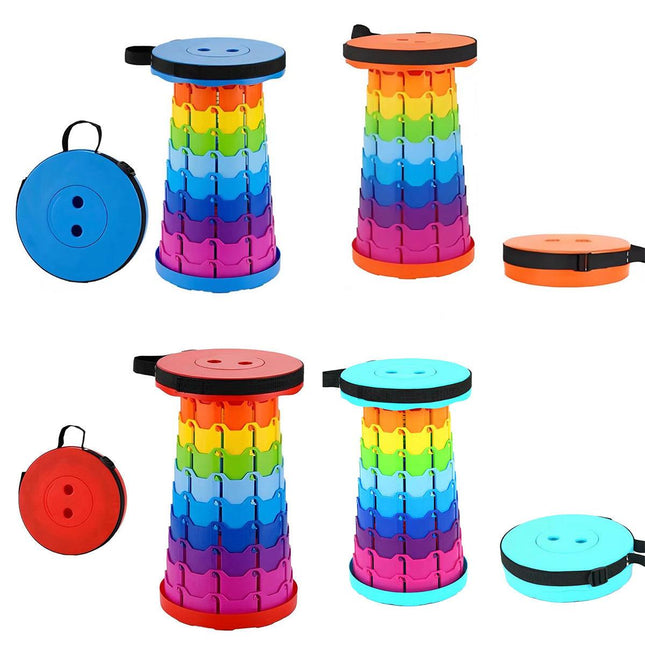 Rainbow Telescopic Folding Stool Thickened Travel Outdoor Seat for Camping - Turquoise.