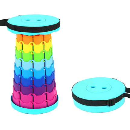 Rainbow Telescopic Folding Stool Thickened Travel Outdoor Seat for Camping - Turquoise.