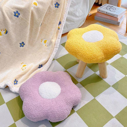 Small Flower Short Stool for Entryway or Living Room Shoe Bench or Footrest - Yellow.