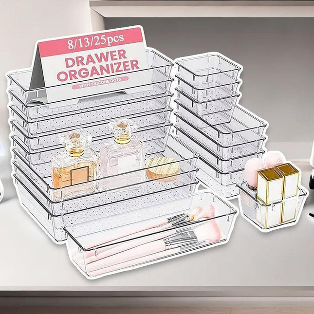 Transparent Plastic Drawer Organiser Set Multifunctional Desktop Storage Box - 13PCS.