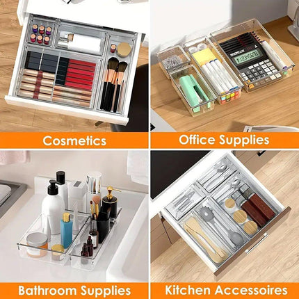 Transparent Plastic Drawer Organiser Set Multifunctional Desktop Storage Box - 13PCS.