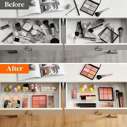 Transparent Plastic Drawer Organiser Set Multifunctional Desktop Storage Box - 13PCS.