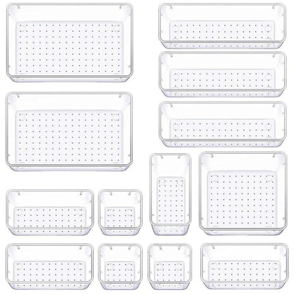 Transparent Plastic Drawer Organiser Set Multifunctional Desktop Storage Box - 13PCS.