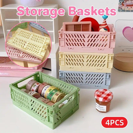 4PCS Collapsible Plastic Storage Box Desktop Organizer Basket Storage Container.