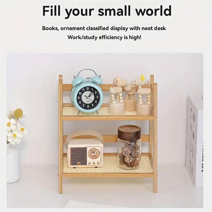 Multi Tier Desktop Storage Shelf Organizer Rack for Home Office and Study Use.
