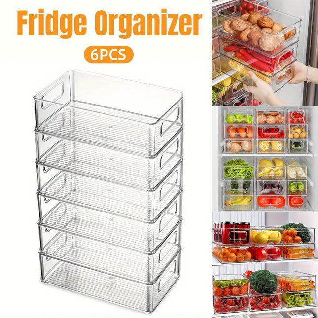 6pcs Transparent Fridge Organizer Storage Box for Kitchen and Food Organization.