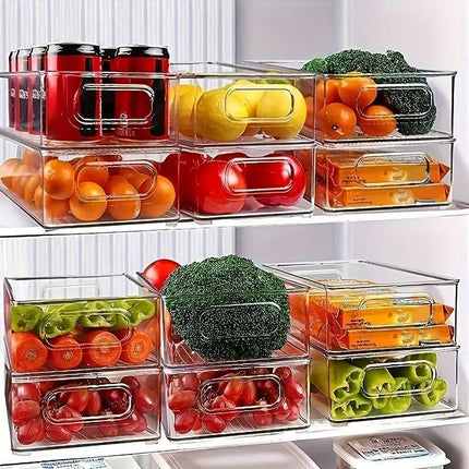 6pcs Transparent Fridge Organizer Storage Box for Kitchen and Food Organization.