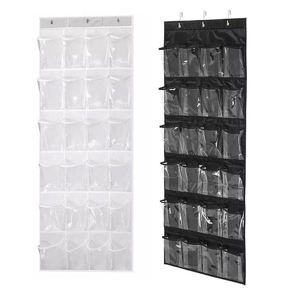 24 Pocket Shoe Organiser Bag Over Door Holder Hanging Shelf Storage Rack Hooks - White.