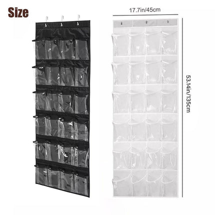 24 Pocket Shoe Organiser Bag Over Door Holder Hanging Shelf Storage Rack Hooks - White.
