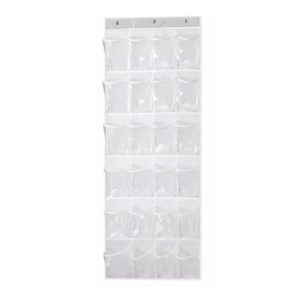 24 Pocket Shoe Organiser Bag Over Door Holder Hanging Shelf Storage Rack Hooks - White.