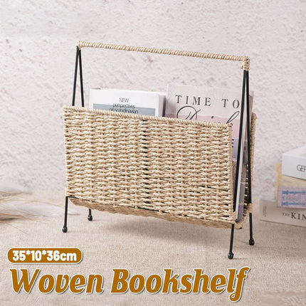 Natural Handwoven Magazine Rack Tabletop Bookshelf Newspaper Storage Basket.