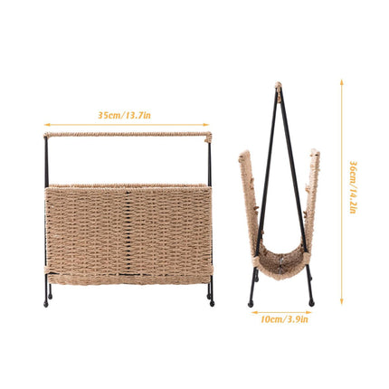 Natural Handwoven Magazine Rack Tabletop Bookshelf Newspaper Storage Basket.