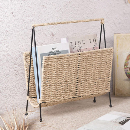 Natural Handwoven Magazine Rack Tabletop Bookshelf Newspaper Storage Basket.