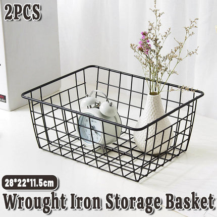 2pcs Wire Storage Basket Durable Metal Kitchen Cabinet Pantry Office Organiser.