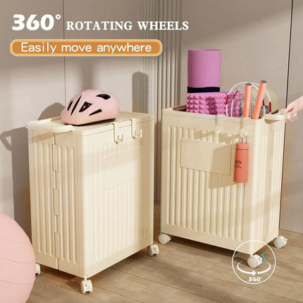 Fitness Storage Basket Organizer Tube with Wheeled Basket for Home Use and Gym.