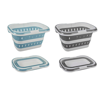 Large Folding Laundry Basket Plastic Dirty Clothes Hamper Blue Bathroom Storage - Blue.