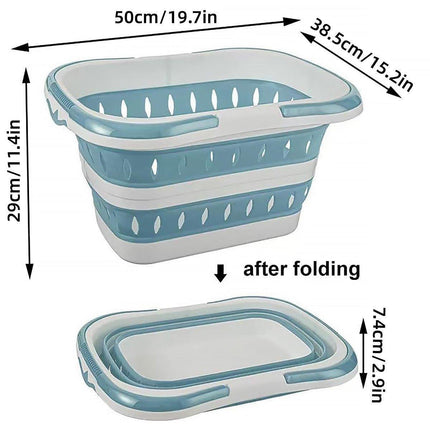 Large Folding Laundry Basket Plastic Dirty Clothes Hamper Blue Bathroom Storage - Grey.