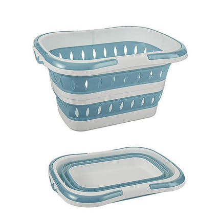 Large Folding Laundry Basket Plastic Dirty Clothes Hamper Blue Bathroom Storage - Grey.