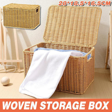 Storage Box Bedroom Organizer Faux Rattan Woven Basket with Lid Home.