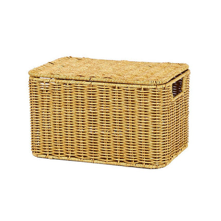 Storage Box Bedroom Organizer Faux Rattan Woven Basket with Lid Home.