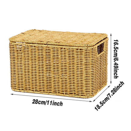 Storage Box Bedroom Organizer Faux Rattan Woven Basket with Lid Home.